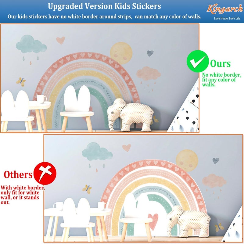 Kingarch Large Watercolor Rainbow Wall Decals, Boho Sun Clouds Peel and Stick Fabric Nursery Wall Decor, Home Room Wall Decor Murals Stickers for Kids Girls Toddler Bedroom Living Room Playroom - Image 2